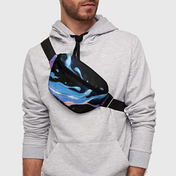 Поясная сумка Синяя волна на черном - текстура, цвет: 3D-принт — фото 2