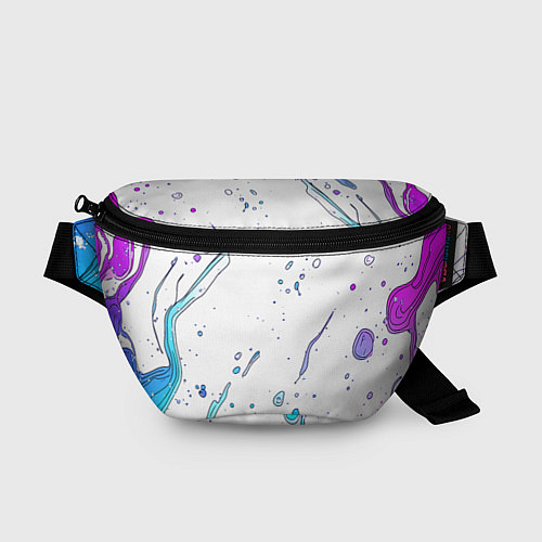 Поясная сумка Голубые и фиолетовые кляксы на белом / 3D-принт – фото 1