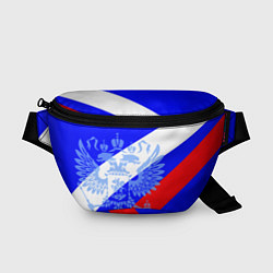 Поясная сумка Герб России на фоне триколора синий