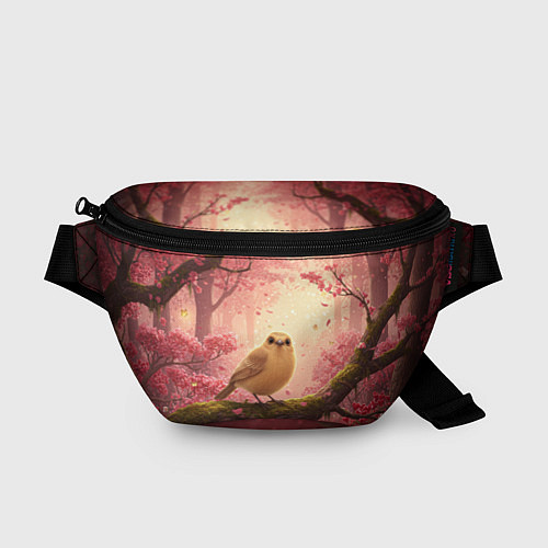 Поясная сумка Желтая птица в розовом цветущем лесу / 3D-принт – фото 1