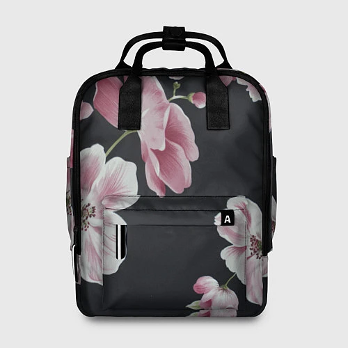 Женский рюкзак Цветы на черном фоне / 3D-принт – фото 1