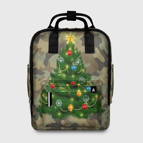 Женский рюкзак Ёлка на армейском камуфляже для нового года / 3D-принт – фото 1