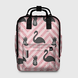 Рюкзак женский Черный фламинго арт, цвет: 3D-принт