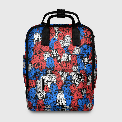 Женский рюкзак Бело-сине-красные матрёшки / 3D-принт – фото 1