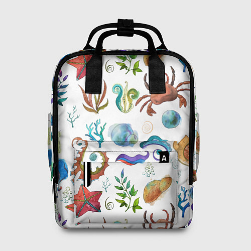 Женский рюкзак Морской паттерн с крабами и водорослями / 3D-принт – фото 1