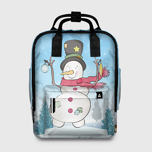 Женский рюкзак Снеговик в снежном дворике / 3D-принт – фото 1