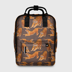 Рюкзак женский Тигровые потягушки кофе паттерн, цвет: 3D-принт