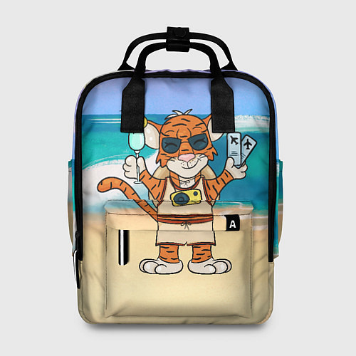 Женский рюкзак Тигр в отпуске на новый год на море / 3D-принт – фото 1