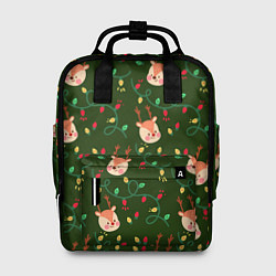 Рюкзак женский НОВОГОДНИЙ ОЛЕНЬ GREEN, цвет: 3D-принт