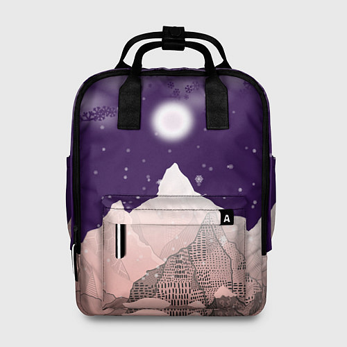 Женский рюкзак Зимнее лунное небо в горах со снегопадом / 3D-принт – фото 1