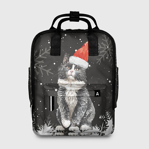 Женский рюкзак Новогодний Черный кот в кружке / 3D-принт – фото 1
