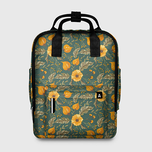 Женский рюкзак Желтые цветочки и листья / 3D-принт – фото 1
