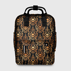 Рюкзак женский Золотые черепа на черном фоне, цвет: 3D-принт