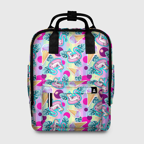 Женский рюкзак Единороги на радужном фоне с мороженым / 3D-принт – фото 1