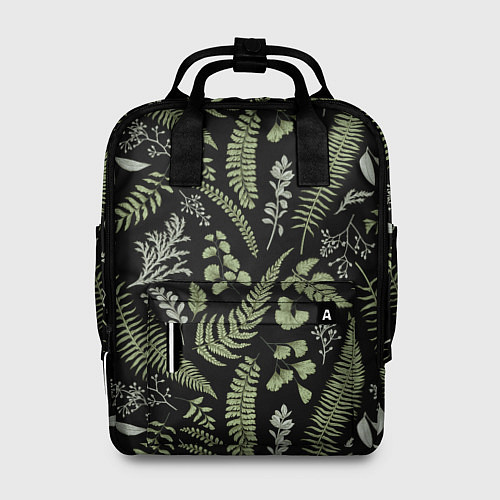 Женский рюкзак Зелёные листья папоротника на черном фоне / 3D-принт – фото 1