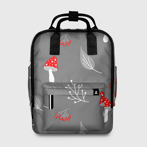 Женский рюкзак Грибочки на сером фоне, паттерн / 3D-принт – фото 1