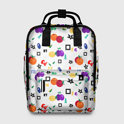 Рюкзак женский Разноцветные фрукты и ягоды на белом фоне, цвет: 3D-принт
