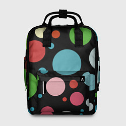 Рюкзак женский Разноцветные круги на чёрном фоне, цвет: 3D-принт