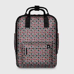 Рюкзак женский Красный, черный квадраты на гранжевом сером, цвет: 3D-принт