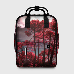 Рюкзак женский Абстрактные красные деревья и облака, цвет: 3D-принт