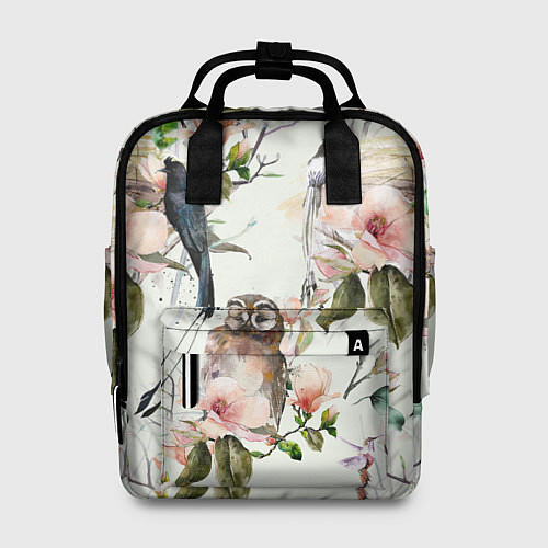Женский рюкзак Цветы Нарисованные Магнолии и Птицы / 3D-принт – фото 1
