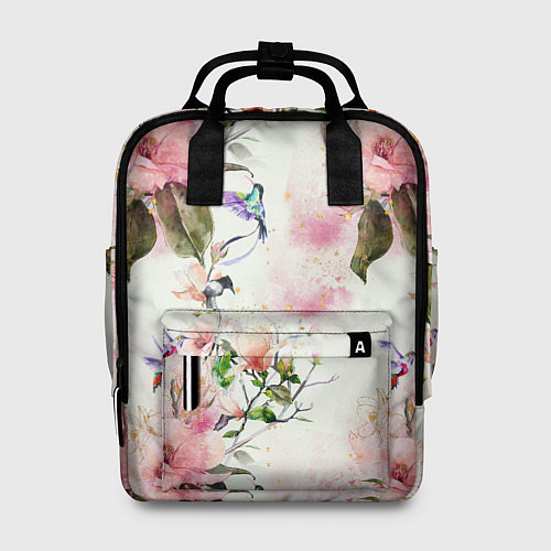 Женский рюкзак Цветы Нарисованные Магнолии и Разноцветные Птицы / 3D-принт – фото 1
