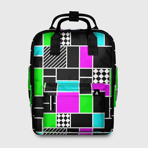 Женский рюкзак Неоновый геометрический узор на черном / 3D-принт – фото 1