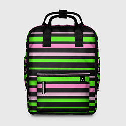 Рюкзак женский Полосаты узор в зелено-розовых оттенках на черном, цвет: 3D-принт