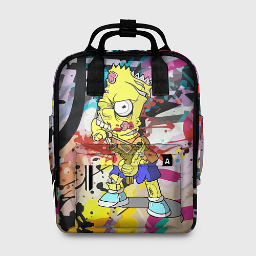 Женский рюкзак Зомби Барт Симпсон с рогаткой на фоне граффити / 3D-принт – фото 1