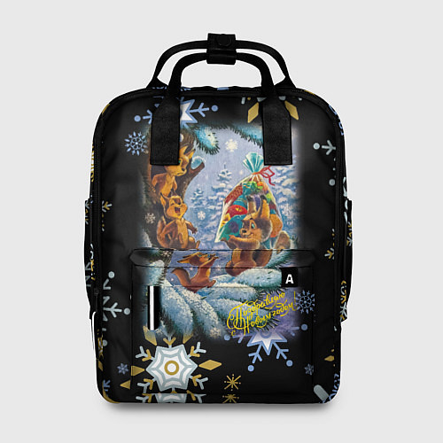Женский рюкзак Новый год белка с бельчатами / 3D-принт – фото 1
