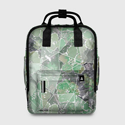 Женский рюкзак Зеленые цветы на сером мраморном фоне