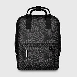 Рюкзак женский Белые контуры тропических листьев на черном, цвет: 3D-принт