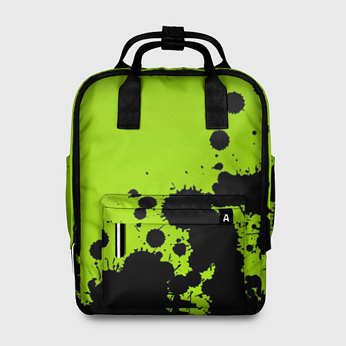 Женский рюкзак Чёрные кляксы на зелёном фоне / 3D-принт – фото 1