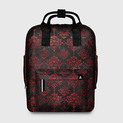 Рюкзак женский Красные классические узоры на черном фоне, цвет: 3D-принт