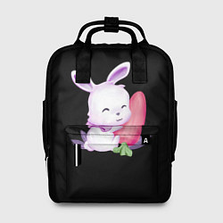 Женский рюкзак Крольчонок с большой морковкой на чёрном фоне