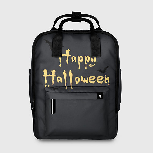 Женский рюкзак Happy Halloween надпись с летучими мышами / 3D-принт – фото 1