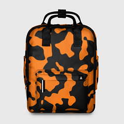 Рюкзак женский Чёрные абстрактные пятна на оранжевом фоне, цвет: 3D-принт