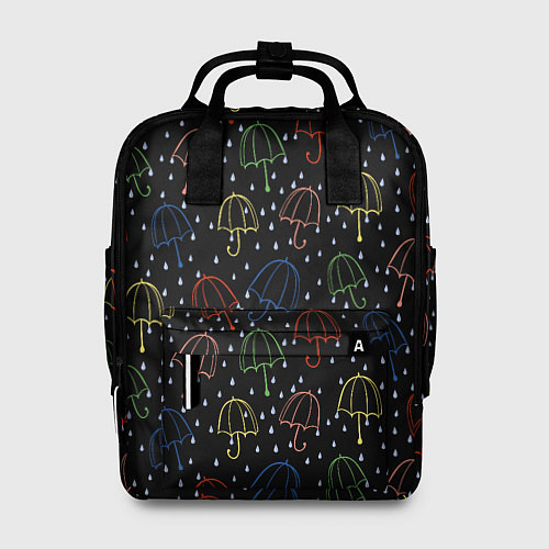 Женский рюкзак Цветные зонтики на чёрном фоне / 3D-принт – фото 1