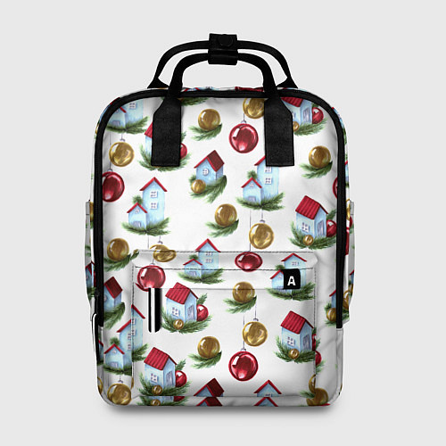 Женский рюкзак Новогодние домики на белом - паттерн / 3D-принт – фото 1