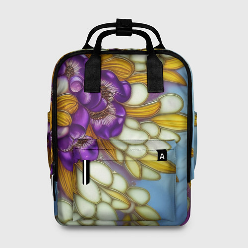 Женский рюкзак Фиалковый букет стеклянный узор / 3D-принт – фото 1