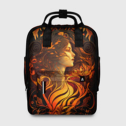 Рюкзак женский Девушка в стиле ар-нуво с огнем и осенними листьям, цвет: 3D-принт