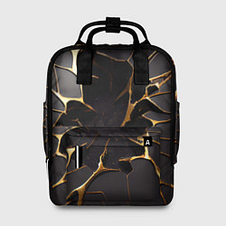 Рюкзак женский Трещины в пропасть: черно-золотой узор, цвет: 3D-принт