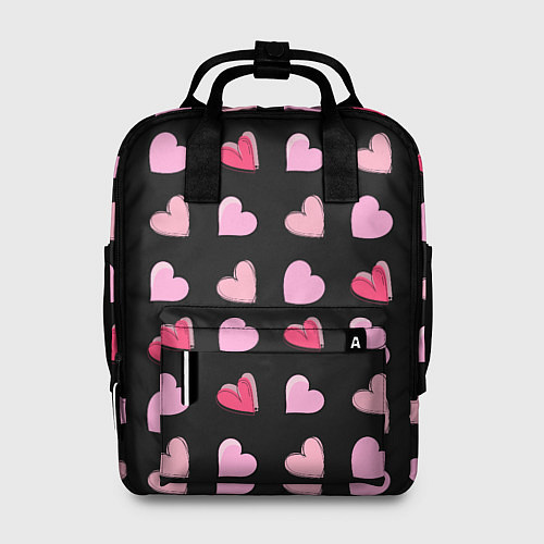 Женский рюкзак Валентинки на черном фоне / 3D-принт – фото 1