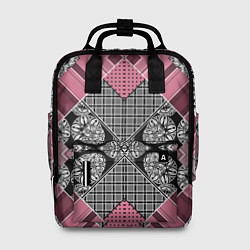 Рюкзак женский Геометрический розово-черный с белым узор, цвет: 3D-принт