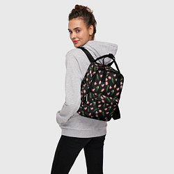 Рюкзак женский Тюльпаны и сердечки на черном - паттерн, цвет: 3D-принт — фото 2