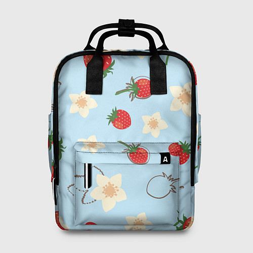 Женский рюкзак Узор из ягод клубники на голубом фоне / 3D-принт – фото 1