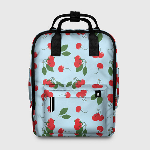 Женский рюкзак Узор из ягод вишни на голубом фоне / 3D-принт – фото 1