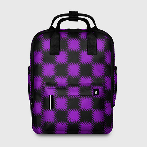 Женский рюкзак Фиолетовый черный узор Шахматка / 3D-принт – фото 1