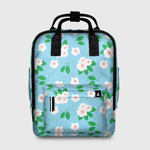 Женский рюкзак Узор из белоснежных цветков вишни / 3D-принт – фото 1