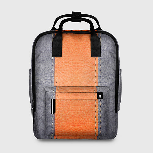Женский рюкзак Кожа серая оранжевая / 3D-принт – фото 1